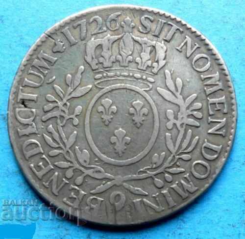 France - 1 Écu 1726 Q - Perpignan - Preserved Edge France - 1 Écu 1726 Q - Perpignan - Preserved Edge