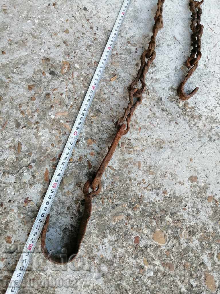 Old forged chain with hook, hearth for hearth chain hook - 5 Old forged chain with hook, hearth for hearth chain hook - 5