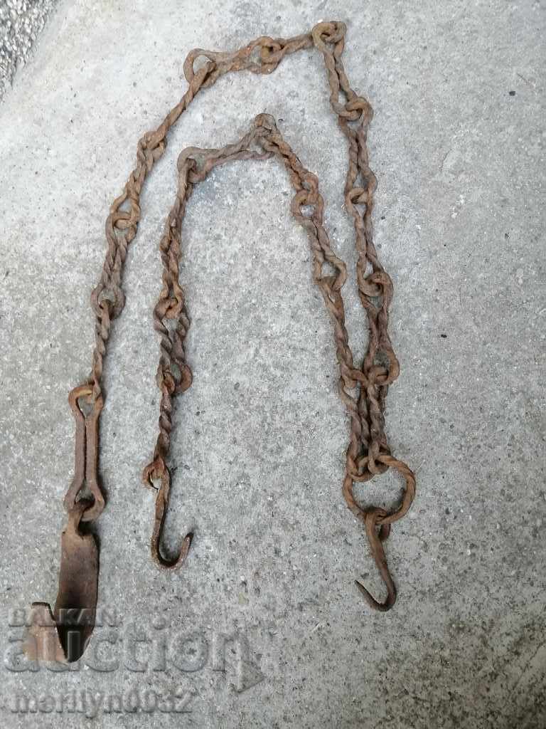 Old forged chain with hook, hearth for hearth chain hook - 6 Old forged chain with hook, hearth for hearth chain hook - 6