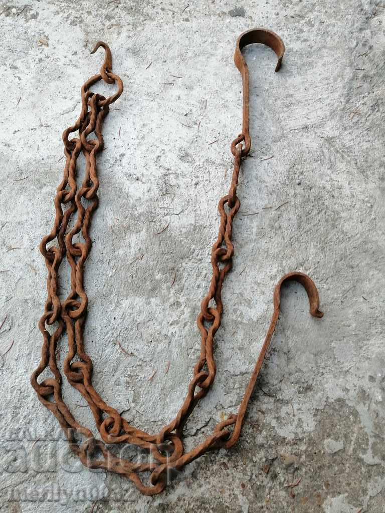 Old forged chain with hook, hearth for hearth chain hook - 5