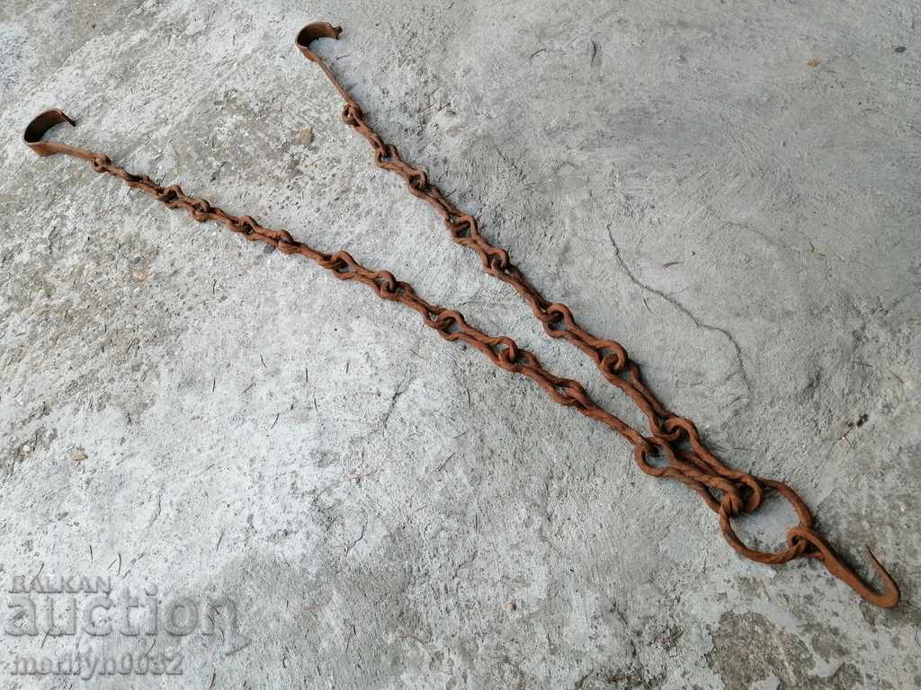 Old forged chain with hook, hearth for hearth chain hook - 6
