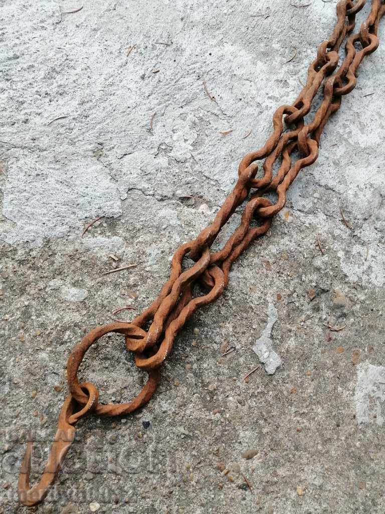 Old forged chain with hook, hearth for hearth chain hook - 7