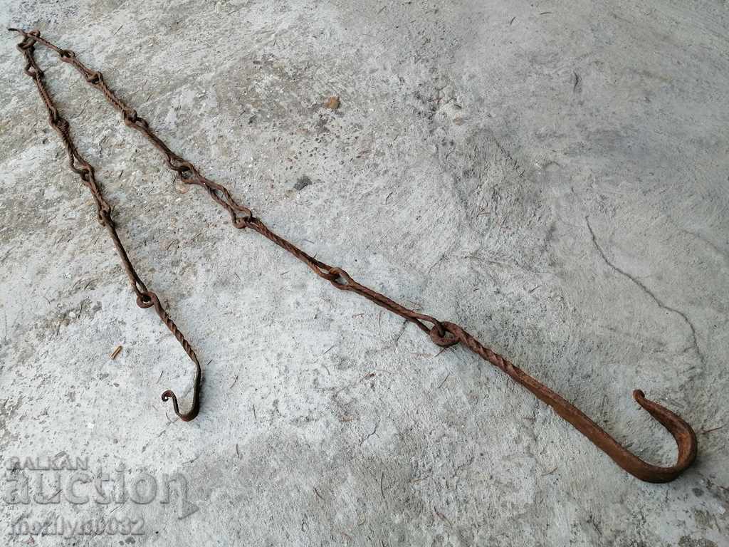 Old forged chain with hook, hearth for hearth chain hook - 5 Old forged chain with hook, hearth for hearth chain hook - 5