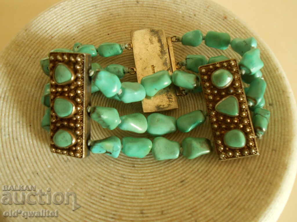 Antique Bracelet, Silver and natural Turquoise wide, stamp with price 397.00 BGN | € 202.98