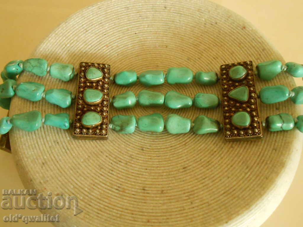 Auction  Antique Bracelet, Silver and natural Turquoise wide, stamp