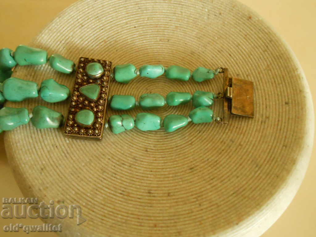 Delivery of Antique Bracelet, Silver and natural Turquoise wide, stamp
