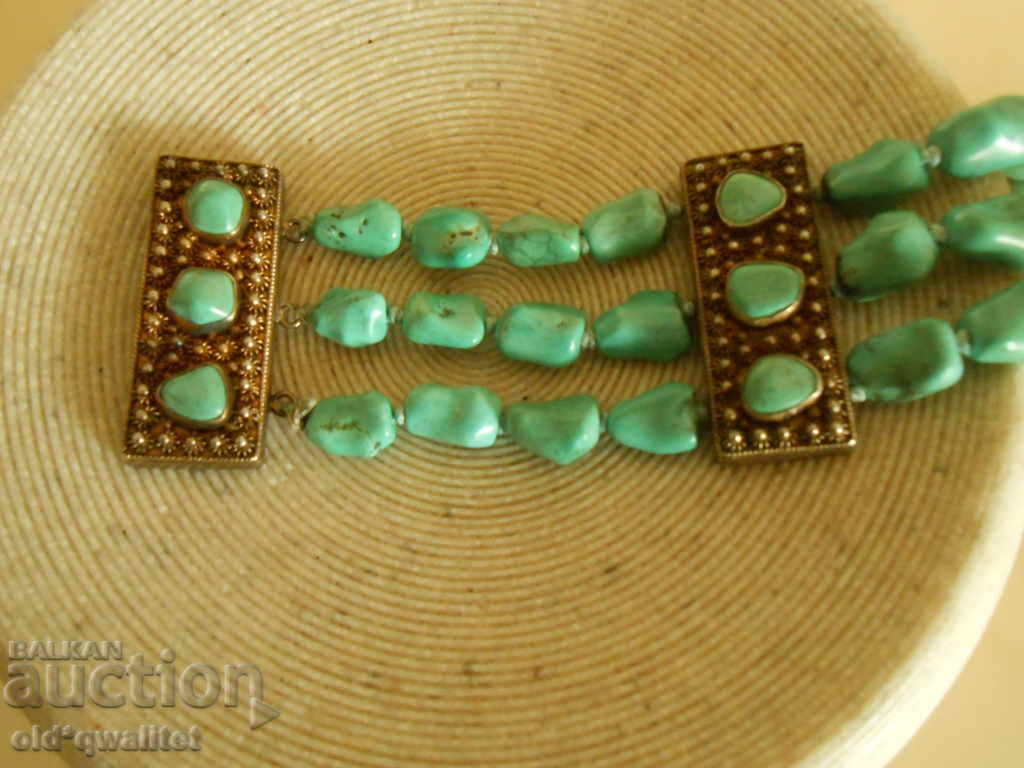 Antique Bracelet, Silver and natural Turquoise wide, stamp - 5