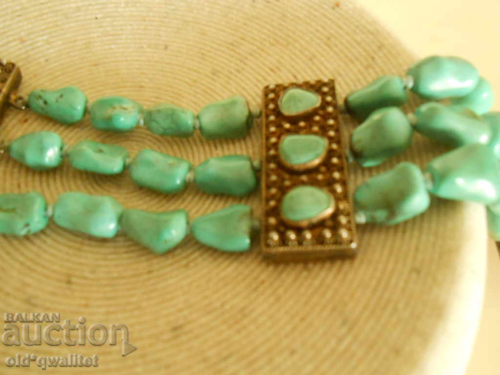 Antique Bracelet, Silver and natural Turquoise wide, stamp - 6