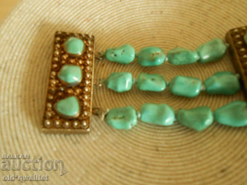 Antique Bracelet, Silver and natural Turquoise wide, stamp - 7