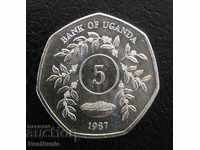 Uganda. 5 shillings 1987