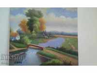 Christmas discount Painting landscape oil canvas river bridge forest