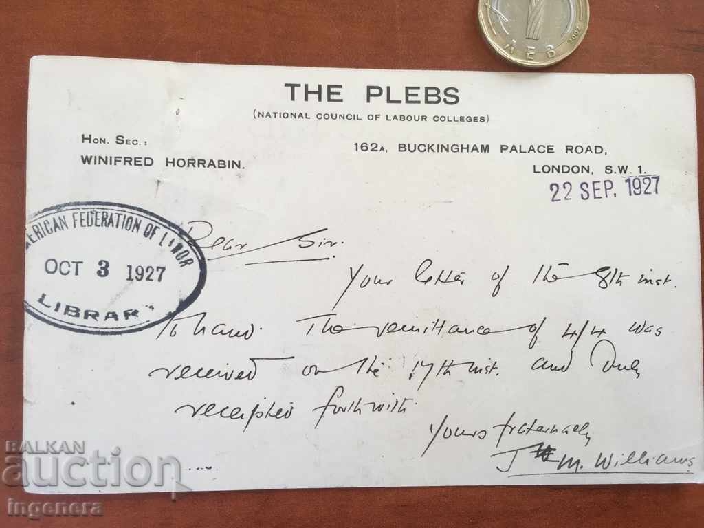 Auction  POSTCARD 1927 ENGLAND