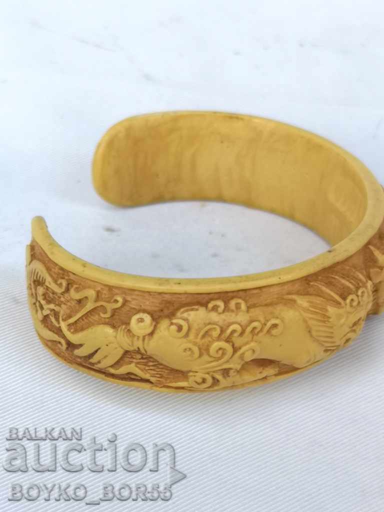 Brățară antică fildeș natural cu lei - 6