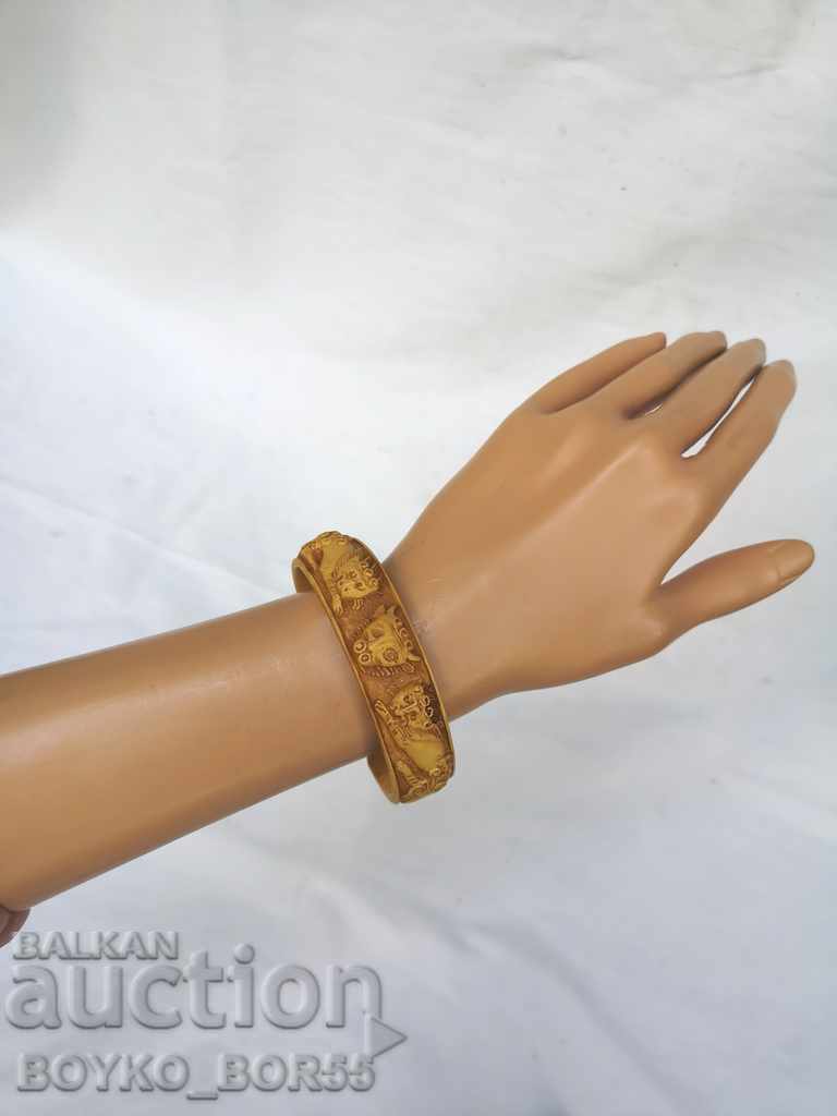 Brățară antică fildeș natural cu lei - 7