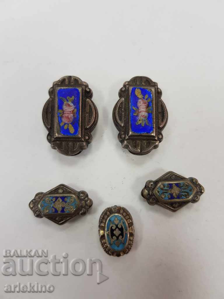 Лот части от кюстек шатлен с емайл за джобни  часовници