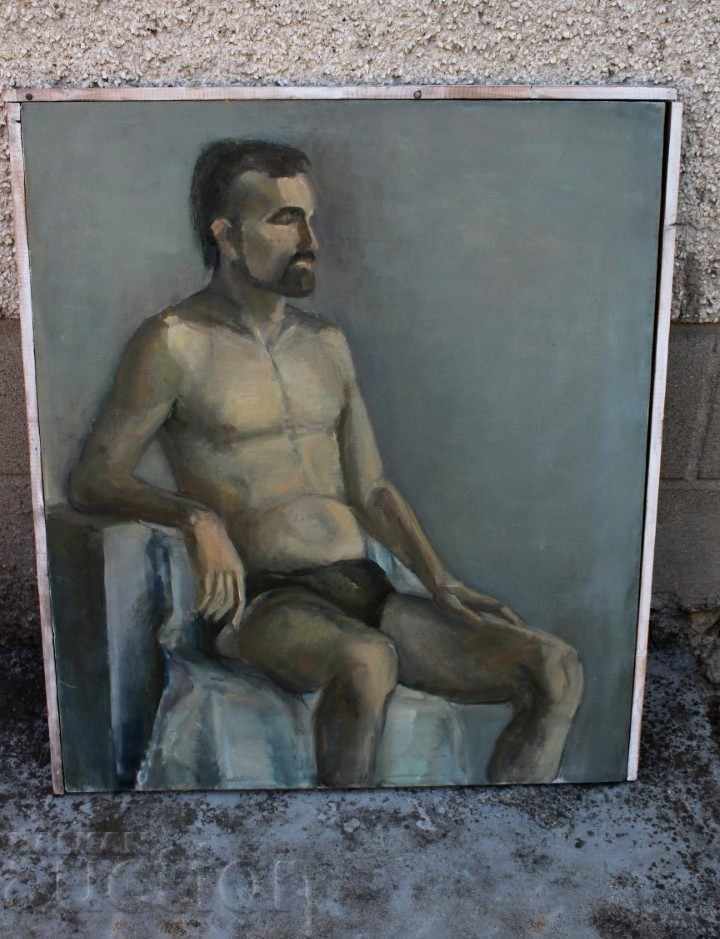 HUGE PICTURE PORTRAIT NAKED MAN OIL OIL