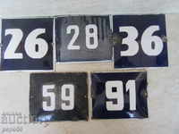 5 pcs. ENAMELED PLATES WITH NUMBERS