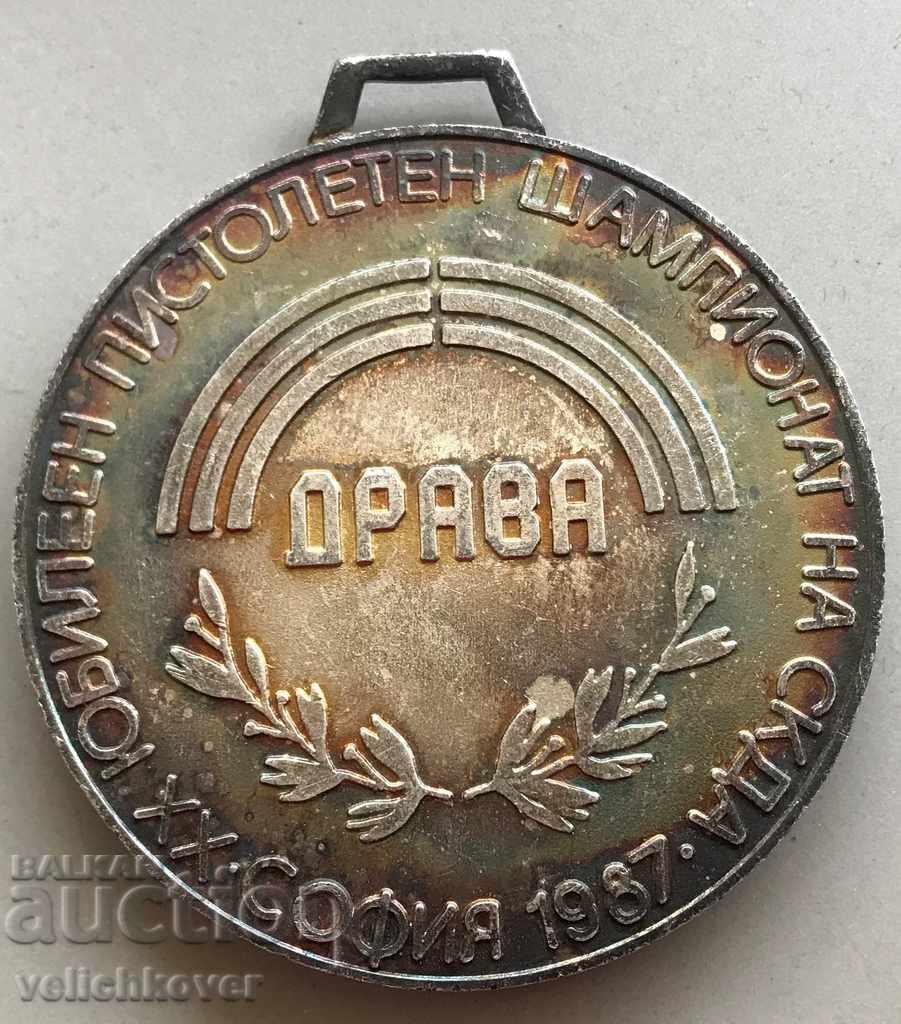 28764 Bulgaria silver medal shooting pistol 1987 Military
