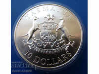 Tasmania 10 Dolari 1991 UNC PROOF Argint Rare Original