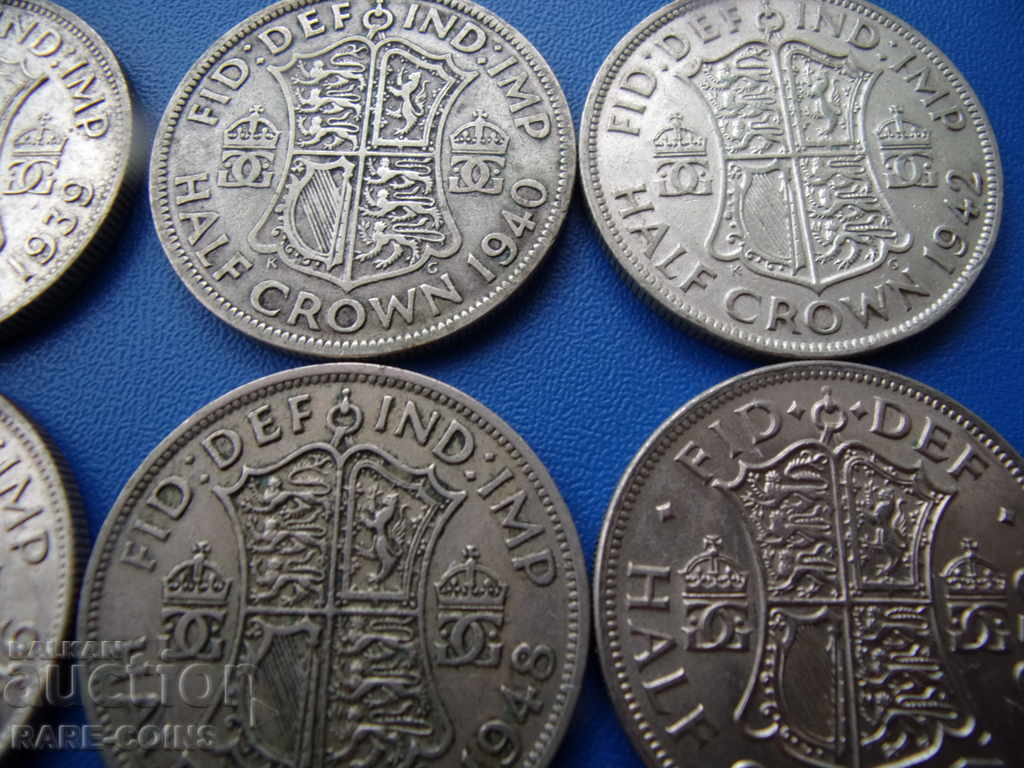 Δημοπρασία Αγγλία Παρτίδα 8 x ½ Crown 1933 - 1950 Σπάνιο πρωτότυπο