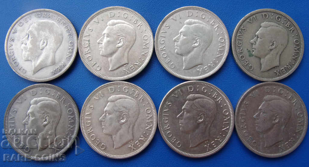 Παράδοση Αγγλία Παρτίδα 8 x ½ Crown 1933 - 1950 Σπάνιο πρωτότυπο