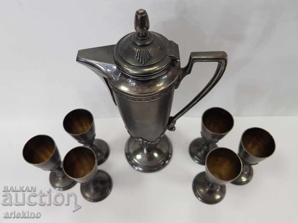 Auction Beautiful silver-plated jug set with 6 cups of ARGENIOR Auction Beautiful silver-plated jug set with 6 cups of ARGENIOR