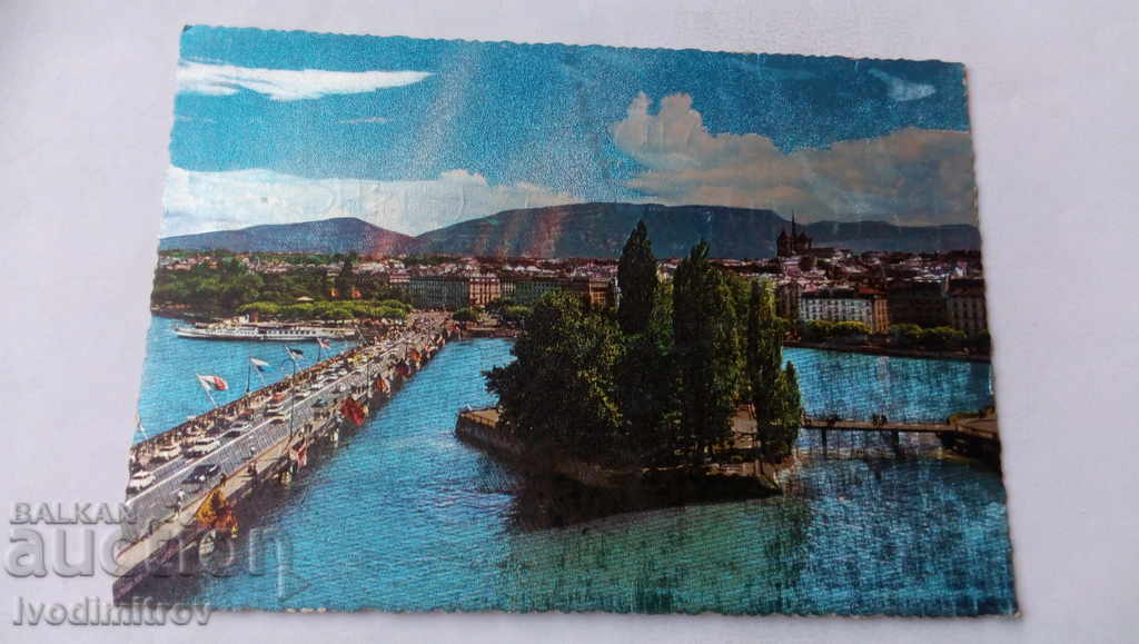 P K Geneva L'lle Rousseau et le Pont du Mont-Blanc