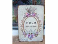Metal plate message Home blessed pigeons crown flowers