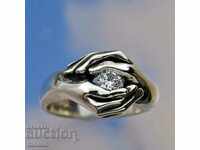 Ring with white sapphire, silver-plated