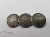 Old silver brooch of 3 German coins 1916-1917