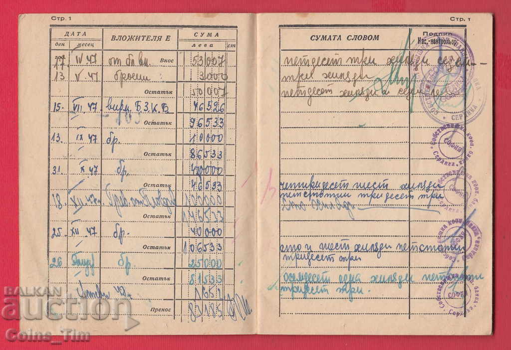 Delivery of 251043/1947 Deposit book - Popular bank - Serdika