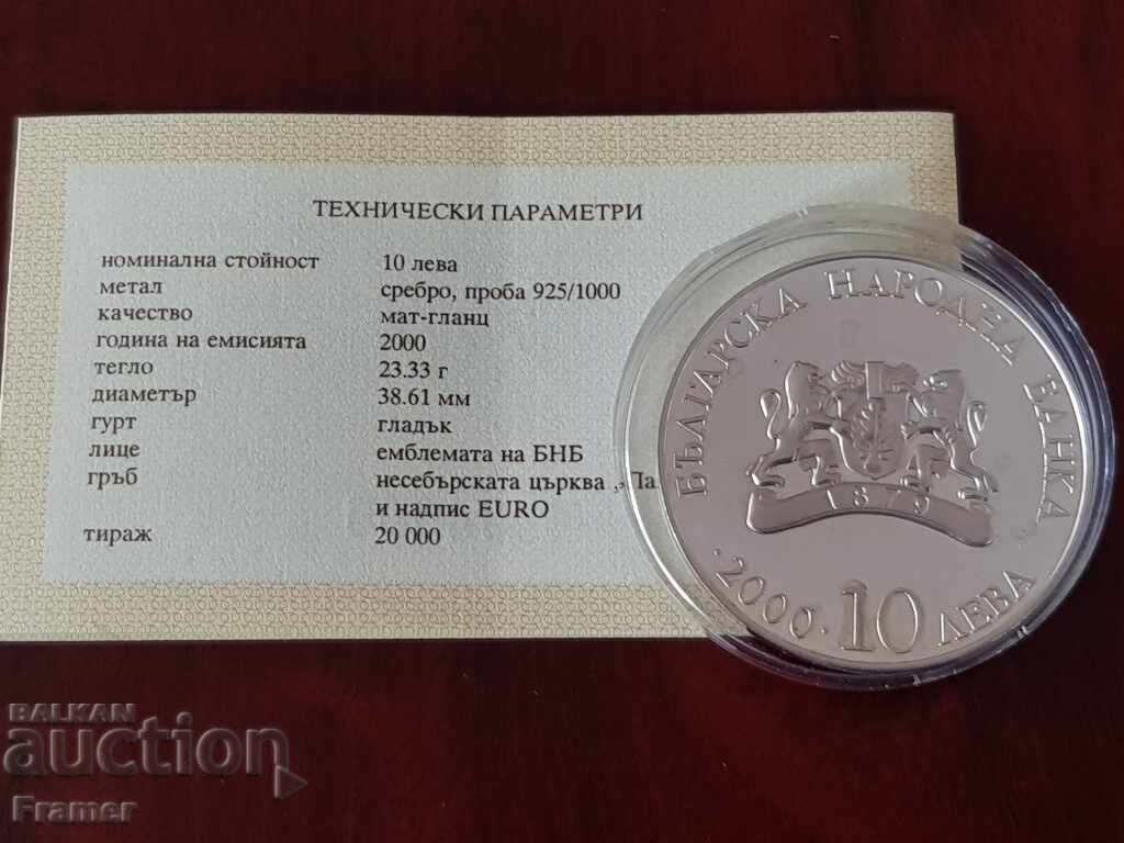 Delivery of 10 leva 2000 year Pantocrator Church silver coin