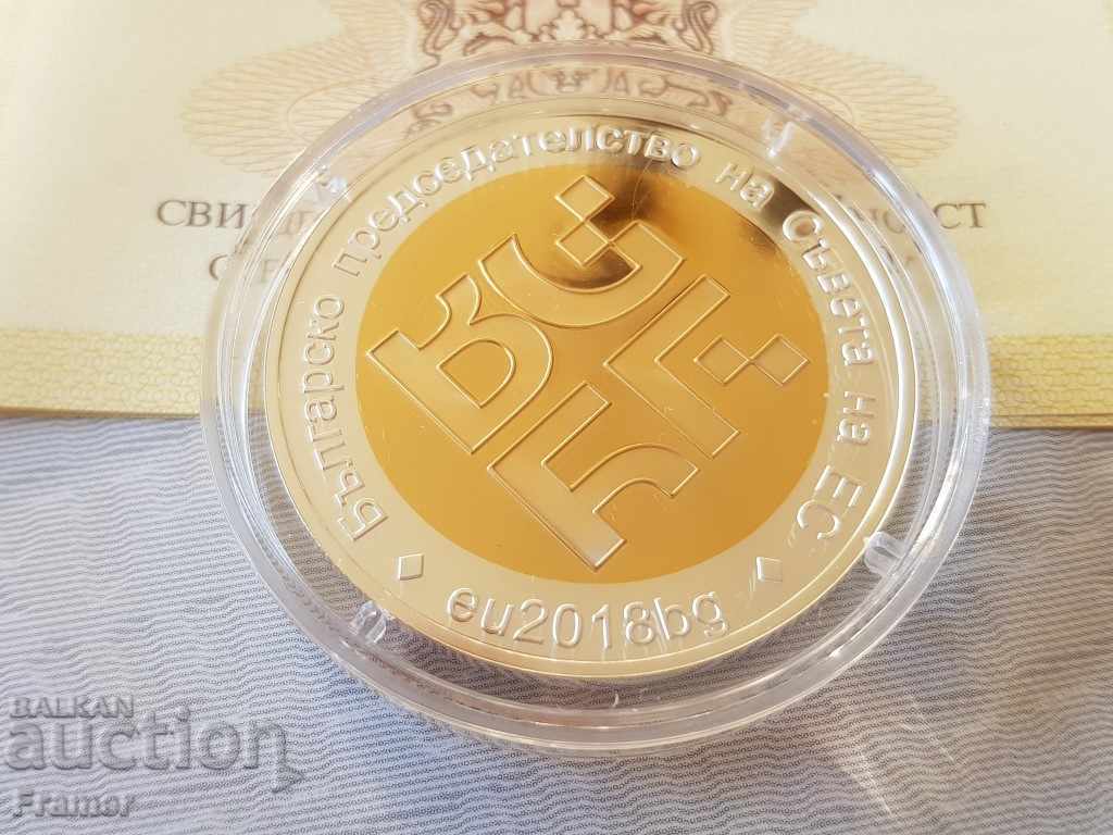 10 leva 2018 Bulgarian Presidency of the Council of the EU with price 1400.00 BGN | € 715.81 10 leva 2018 Bulgarian Presidency of the Council of the EU with price 1400.00 BGN | € 715.81