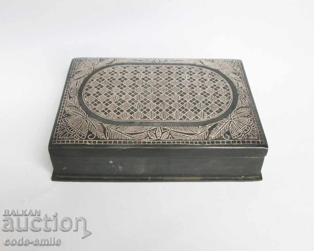 Unique old box with rich silver inlaid silver