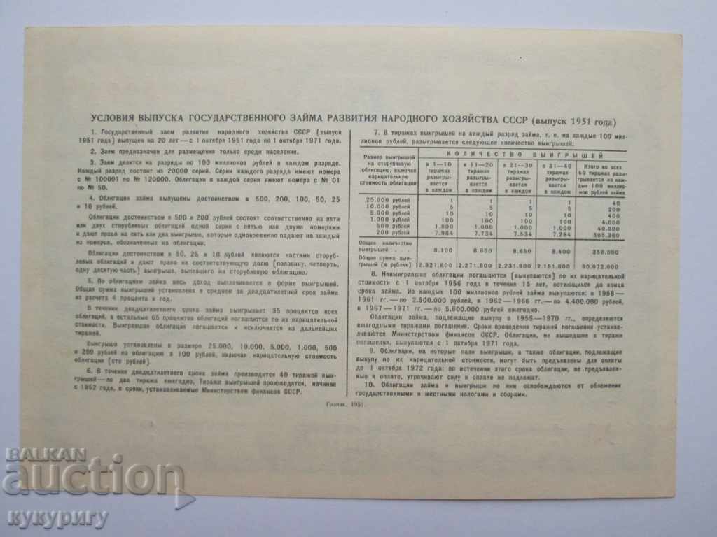 Delivery of Old Russian USSR bond 25 rubles loan document 1951