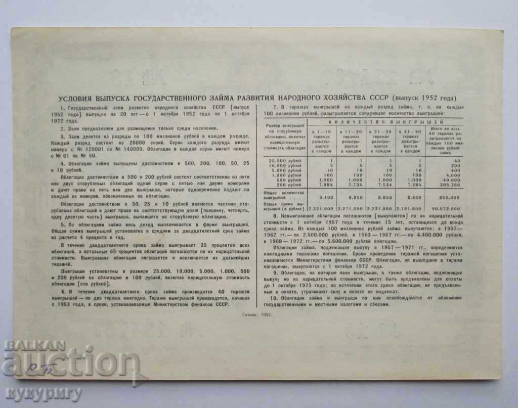 Delivery of Old Russian USSR bond 100 rubles loan document 1952 Delivery of Old Russian USSR bond 100 rubles loan document 1952