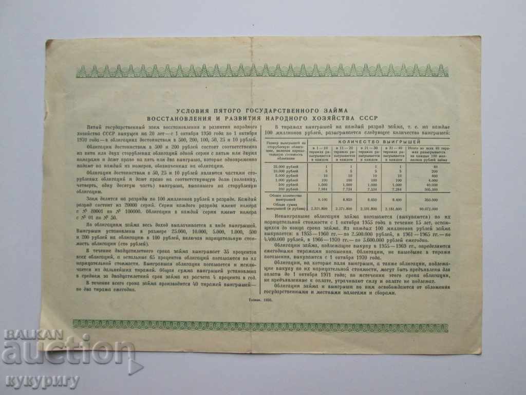 Auction Old Russian USSR bond 100 rubles document loan 1950 Auction Old Russian USSR bond 100 rubles document loan 1950