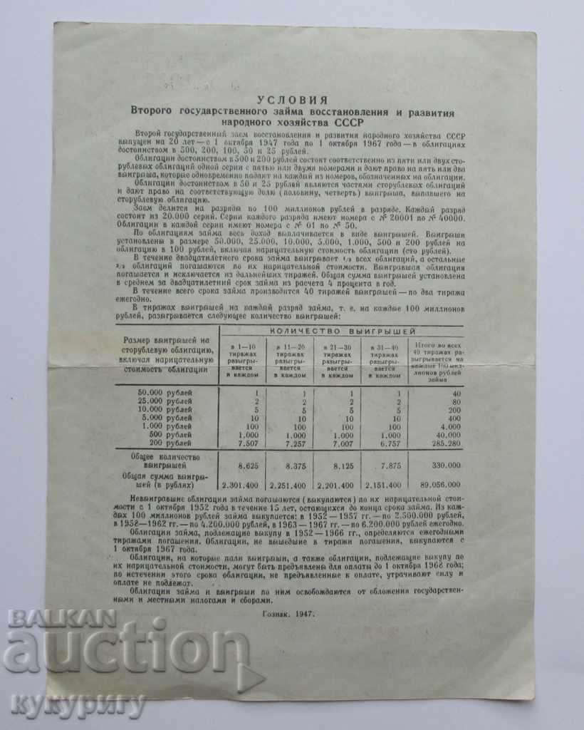 Delivery of Old Russian USSR bond 100 rubles loan document 1947 Delivery of Old Russian USSR bond 100 rubles loan document 1947