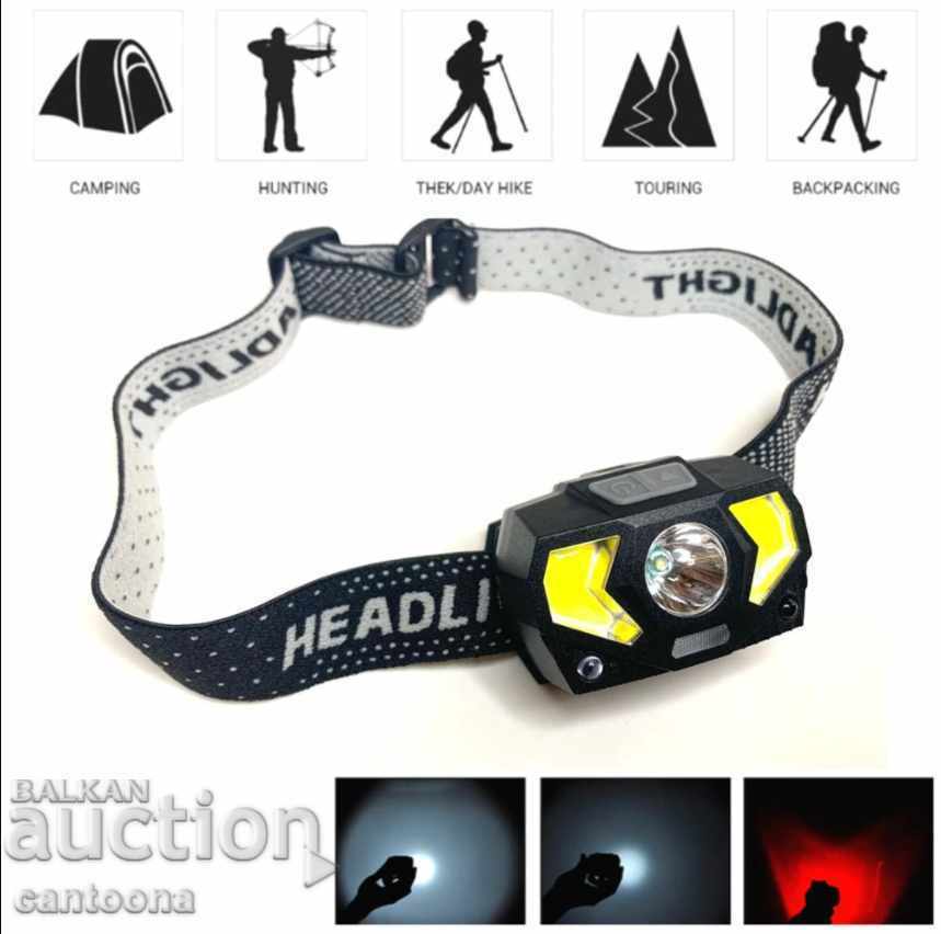 Licitație Far cu LED, CREE LED + COB CREE LED, SENSOR DE MIȘCARE, USB Licitație Far cu LED, CREE LED + COB CREE LED, SENSOR DE MIȘCARE, USB