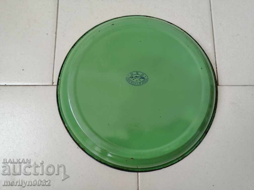 Auction Old Korean metal painted tray enamel pan, plateau Auction Old Korean metal painted tray enamel pan, plateau