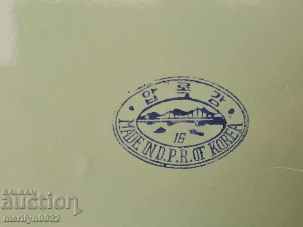 Old Korean metal painted tray enamel pan, plateau - 6 Old Korean metal painted tray enamel pan, plateau - 6