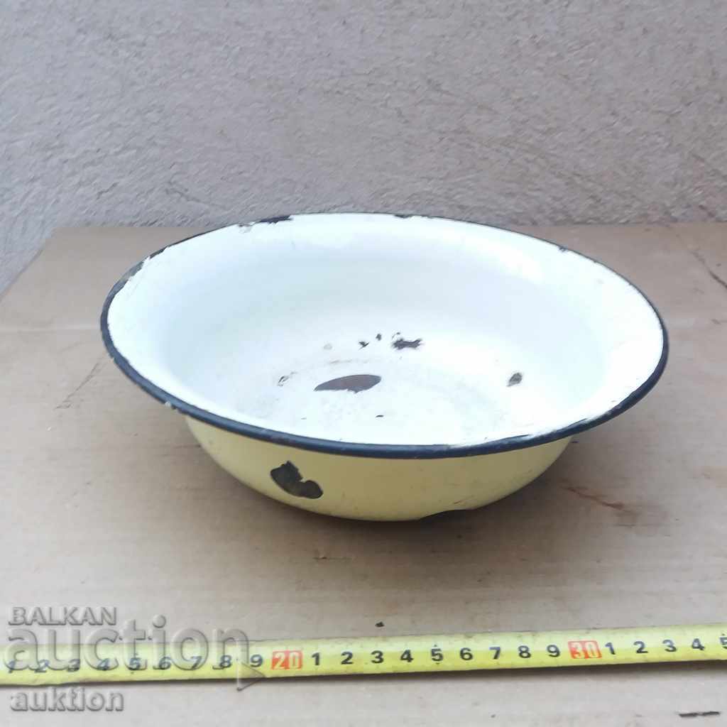 OLD SOC. ENAMELED BASIN, BOWL, TRAY - MARKED with price 2.99 BGN | € 1.53 OLD SOC. ENAMELED BASIN, BOWL, TRAY - MARKED with price 2.99 BGN | € 1.53