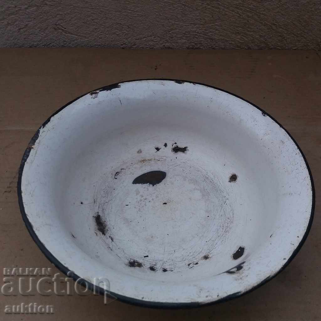 OLD SOC. ENAMELED BASIN, BOWL, TRAY - MARKED - 5 OLD SOC. ENAMELED BASIN, BOWL, TRAY - MARKED - 5