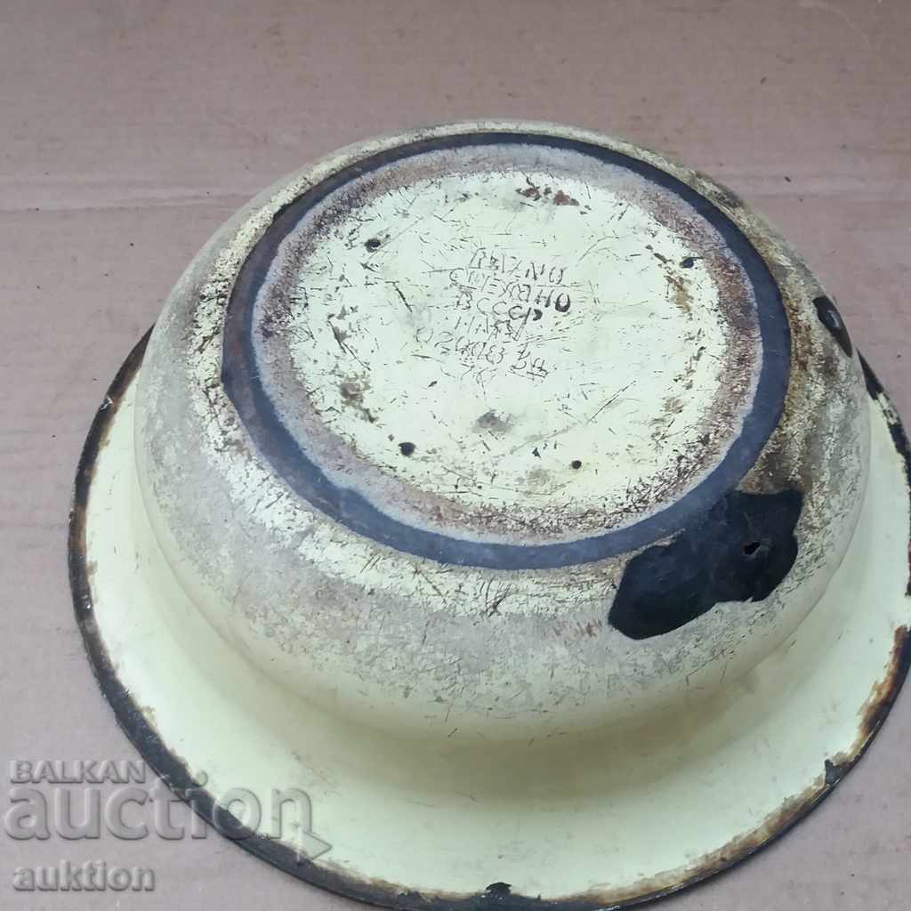 OLD SOC. ENAMELED BASIN, BOWL, TRAY - MARKED - 6 OLD SOC. ENAMELED BASIN, BOWL, TRAY - MARKED - 6