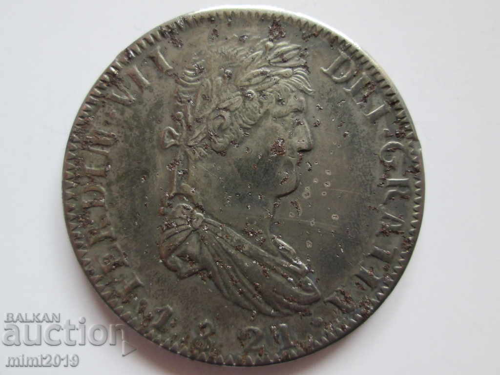 1821 Ferdin VII dei Gratia 8R, ισπανικό ασημένιο νόμισμα