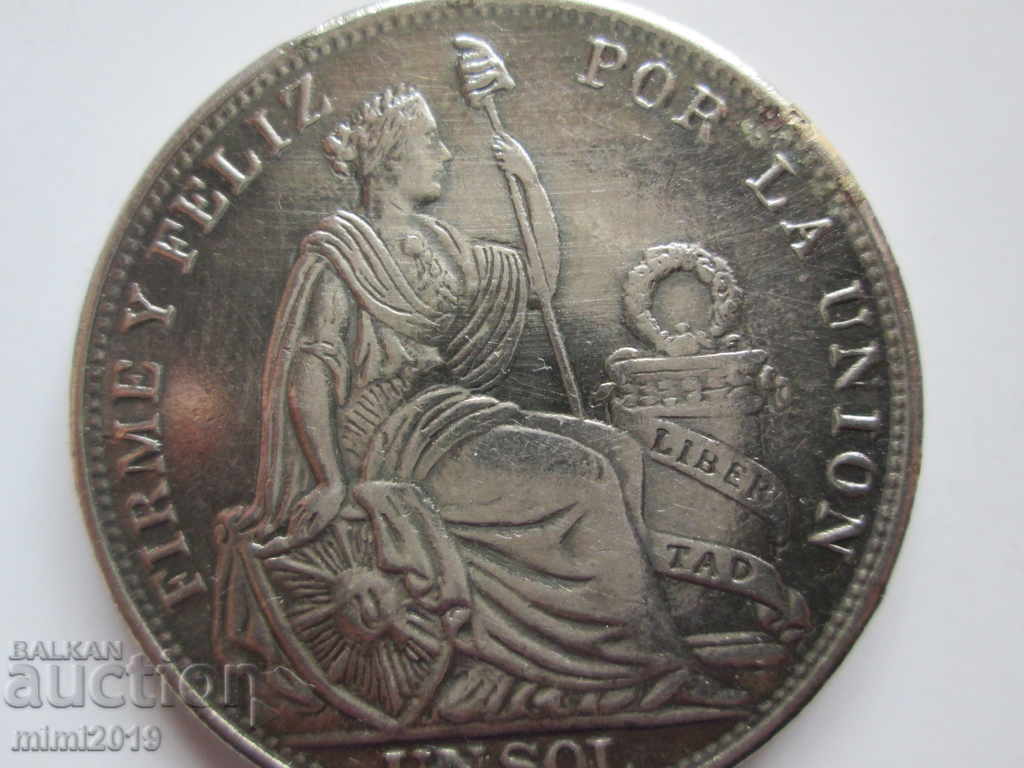 Auction  1894 PERU, silver coin, natural patina