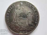 1894 PERU, silver coin, natural patina