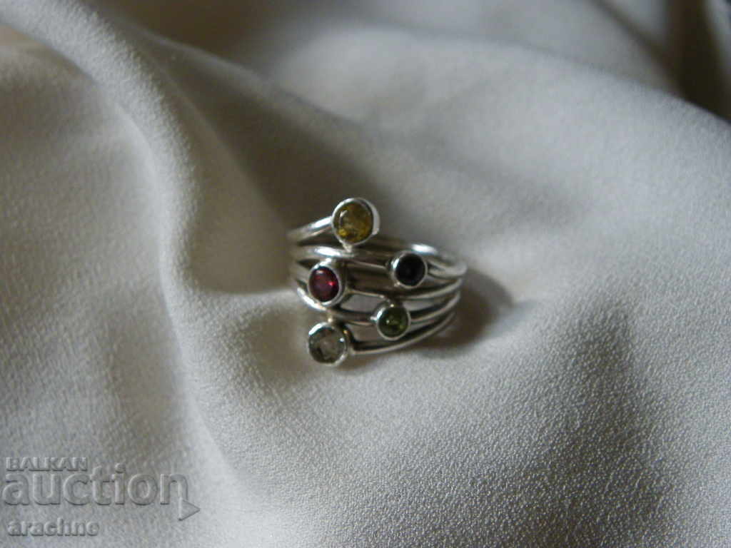 Auction Old silver ring with topaz, garnet, citrine, amethyst, peridot Auction Old silver ring with topaz, garnet, citrine, amethyst, peridot