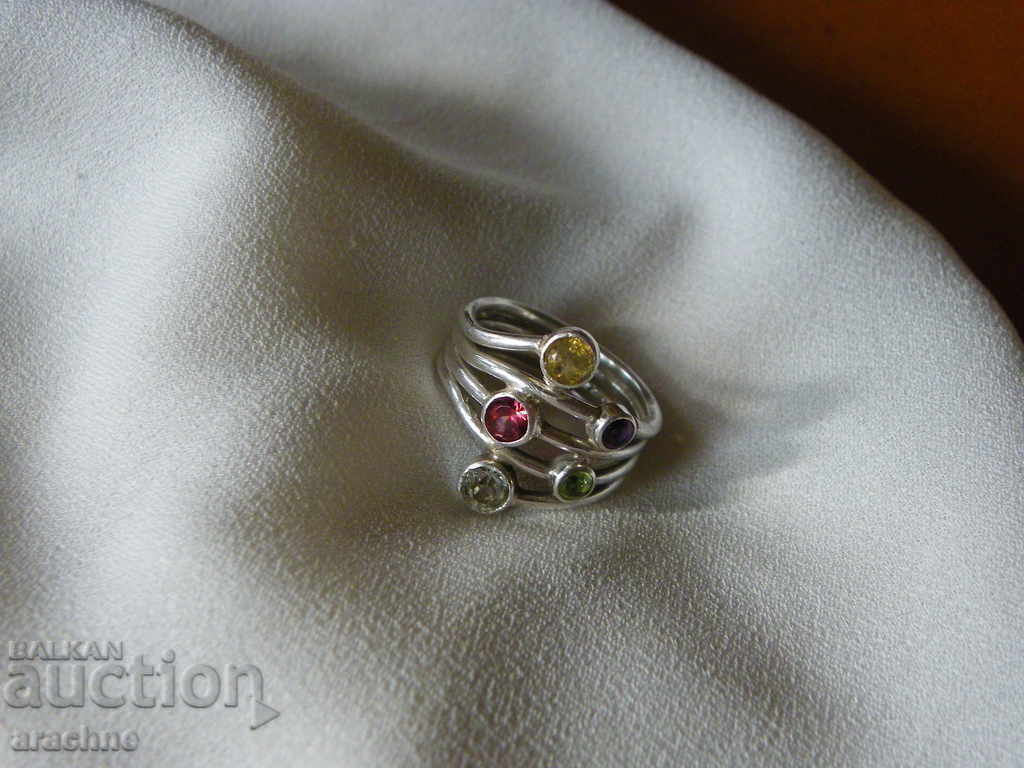 Old silver ring with topaz, garnet, citrine, amethyst, peridot - 5 Old silver ring with topaz, garnet, citrine, amethyst, peridot - 5