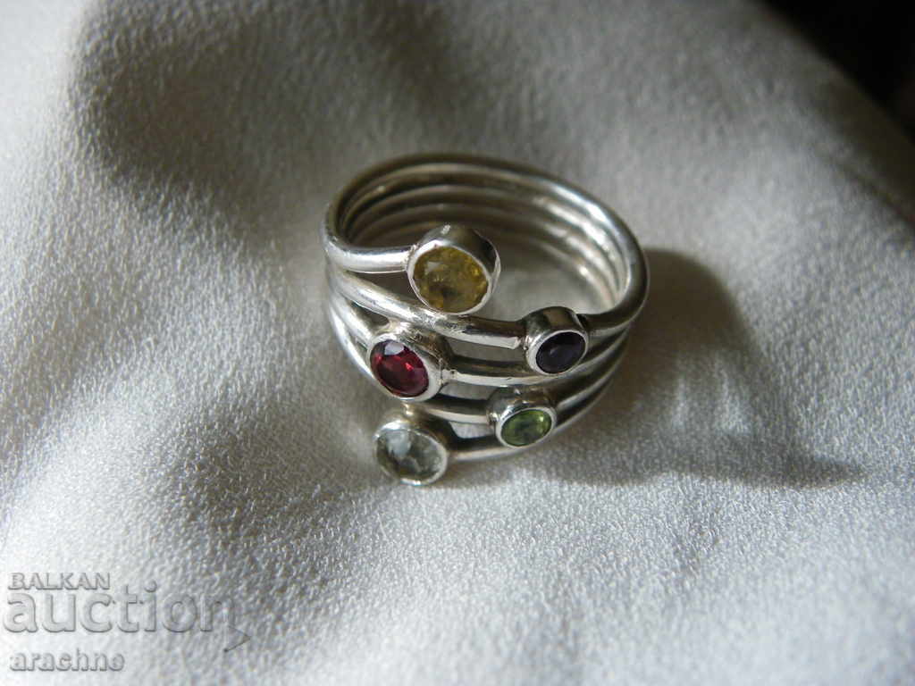 Old silver ring with topaz, garnet, citrine, amethyst, peridot - 6 Old silver ring with topaz, garnet, citrine, amethyst, peridot - 6